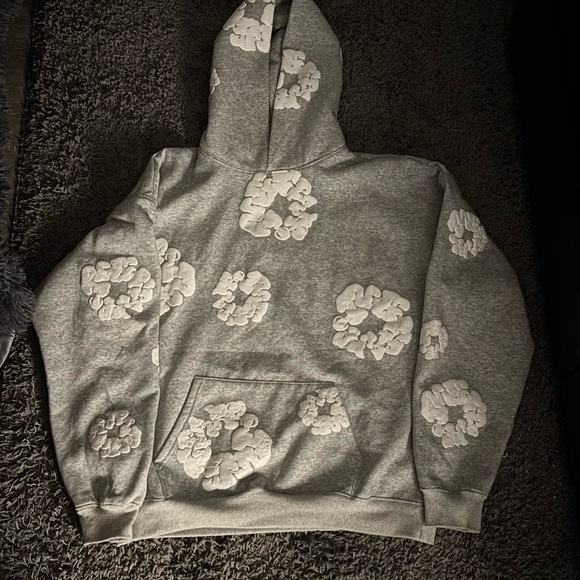 Gray Hoodie with White Floral Patterns